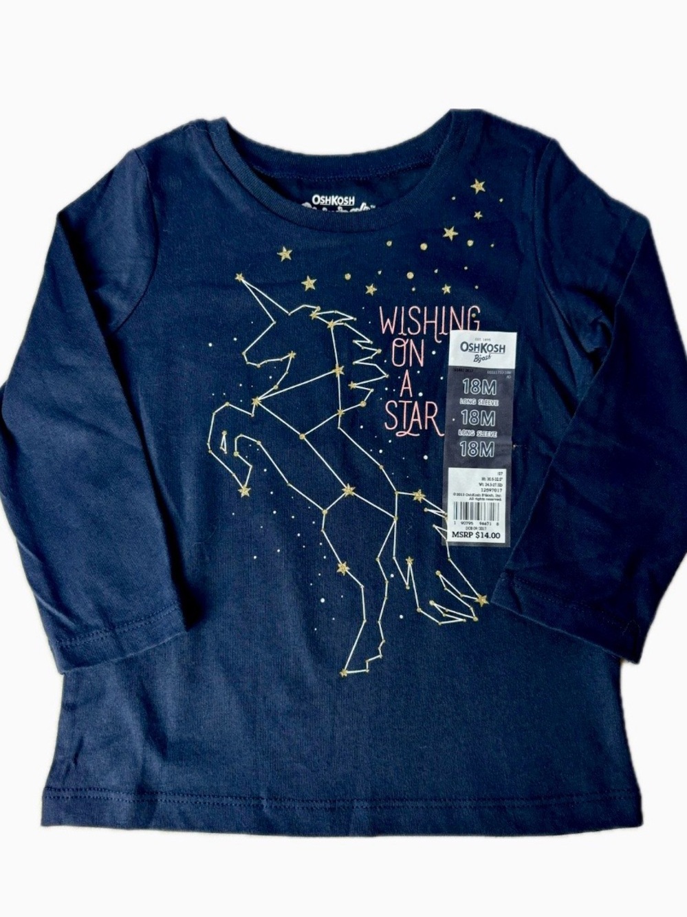 NWT OshKosh B'gosh Navy Blue Unicorn Monoceros Constellation Long Sleeve Tee